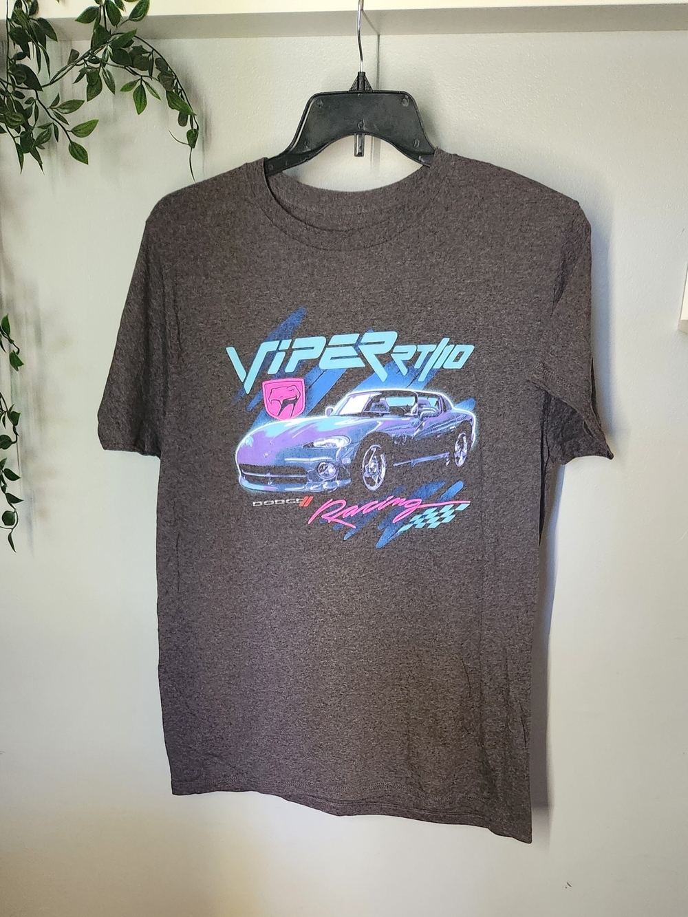 Dodge Viper RT/10 Graphic Tee - Gray with Blue/Pink Racing Print Mens Large